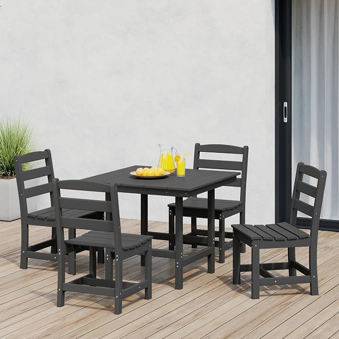 Costaelm Palms 5-Piece HDPE Outdoor Square Patio Dining Table Set with Armless Side Chairs, Gray
