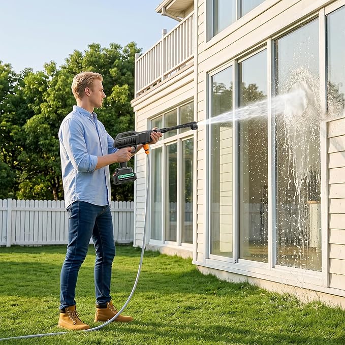 Cordless Portable Washer, 1180 PSI Battery Operated Washer with 6-in-1 Nozzle, Battery, 16.4FT Elastic Hose, Handheld Washer, Lightweight Car Washer for Car, Garden, Patio & Floor Cleaning