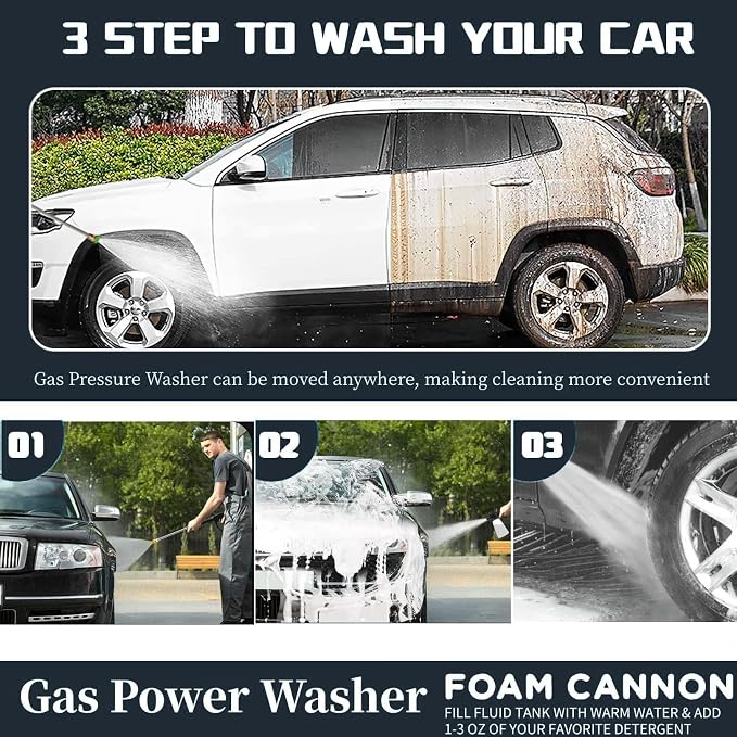 Commercial 4200PSI 4GPM 212CC Gas Cleaning Washer, 7.0 HP Professional Gas Washing Cleaner with 5 Nozzles 25FT Hose IL Soap Bottle for Car Fence Driveway Yard (EPA/CARB/ETL Compliant), Grey