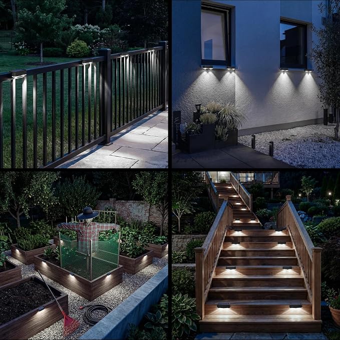 12 Pack Solar Fence Lights Outdoor, Deck Light Solar Powered, IP65 Waterproof Led Riling Solar Lights for Outside Step Yard, Cool White