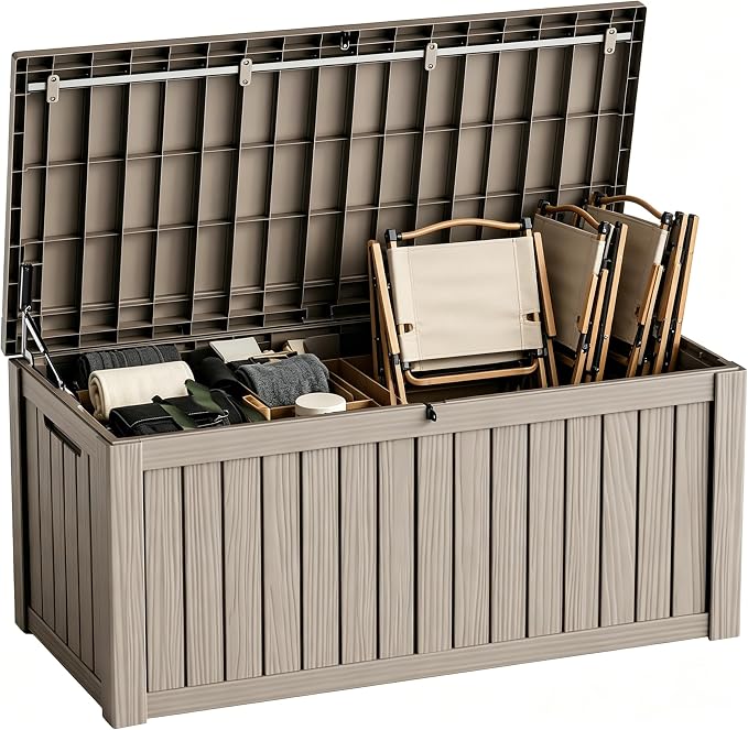 EasyUp 150 Gallon Deck Box Large Deck Box for Indoor and Outdoor,Waterproof Storage Boxs for Patio Furniture,Garden Tools,Cushions, Lockable and UV Resistant,Easy to Install(Grey)