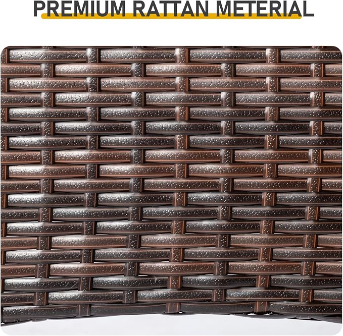 Patio Table for 4-Person with Glass Top, 31.5" Round Outdoor Wicker Dining Table, Double Layer Rattan Bistro Table for Backyard Deck Poolside, Outdoor Furniture Small Space, Brown