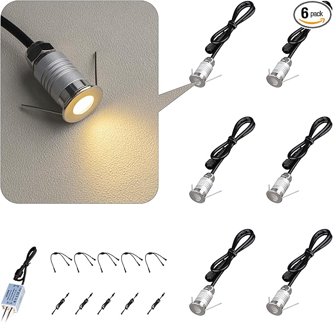 201 Mini Underground Lamp, 1W, DC12V, IP67, Low-Voltage Recessed Type, Stainless Steel 304 Cover, Suitable for Outdoor Grounds, Decks, Squares, Parks, Courtyards (3000K, 6P-A)