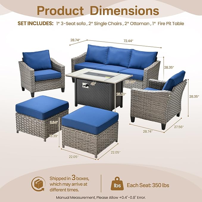 Wicker Patio Furniture Set,7 Pieces Modern Outdoor Conversation Set Sectional Sofa with Cushion and Ottomans for Garden, Poolside, Backyard