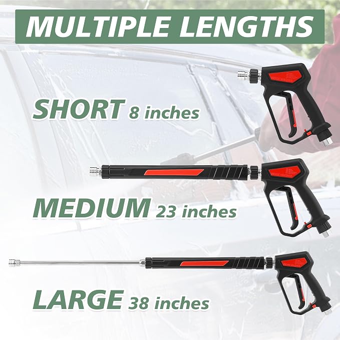 RIDGE WASHER Pressure Washer Gun 5000 PSI, 12 GPM, Power Washer Gun with Stainless Steel Extension Wand, Detachable M22 14 Male to 1/4" Quick Connect, 360° Swivel 3/8'' NPT Thread, M22 Fitting