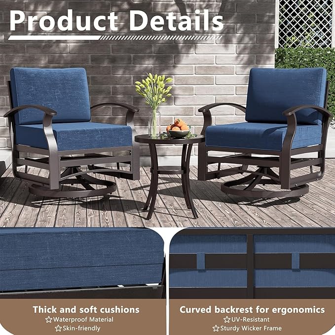 Patio Furniture Set 7-Piece Aluminum Armrest Sofa, Modern Outdoor Living Room Set with 55000 BTU Propane Aluminum Fireplace, Outdoor Rotary Joystick with Thick Cushion