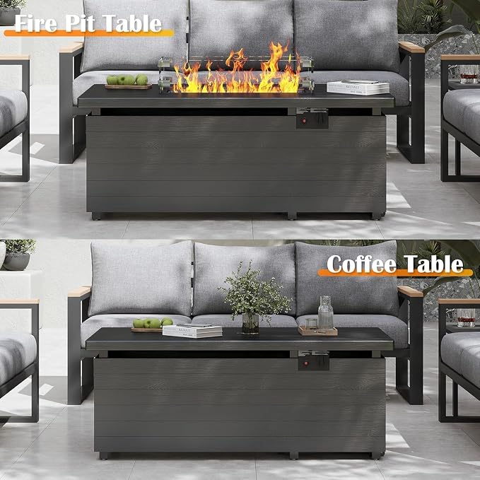 Sundale Outdoor Aluminum Patio Furniture Set, 6 Piece Outdoor Conversation Sets with Fire Pit and 6" Thick Olefin Cushions, All Weather Outdoor Sectional Set for Deck, Lawn, Yard