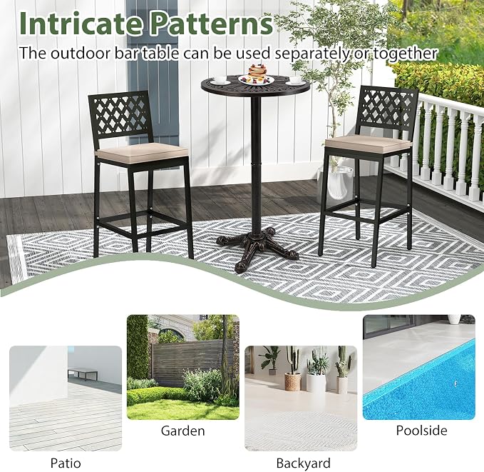 COSTWAY 24" Patio Round Bar Table, 41.5" Pub Height Cast Aluminum High Top Table with Carved Texture for Outdoor, Bistro, Garden, Backyard, Balcony, Poolside, Bronze