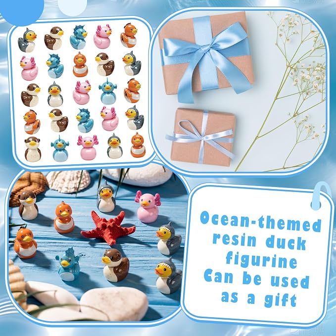 Novabright 100 Pcs Mini Resin Ocean Animals Ducks Tiny Resin Animals Ducks Figures Small Animal Statue for DIY Cake Craft Garden Landscape Ornament Potted Decoration Birthday Party Supplies