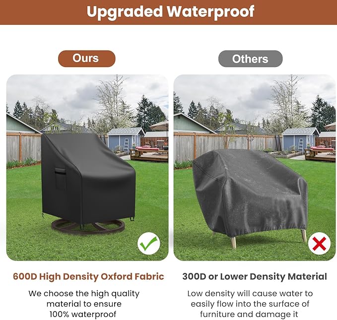 Mrrihand Patio Chair Covers, 2 Pack Outdoor Swivel Lounge Chair Cover, Heavy Duty Patio Rocking Chair Covers, Patio Furniture Covers Waterproof, 30" W×34" D×38.5" H, Black