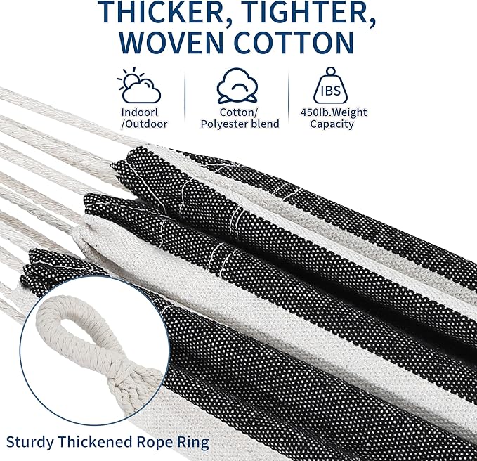 Double Hammock with Heavy Duty Space-Saving Steel Stand for 2 Person - Portable, 450lbs Capacity - Indoor Outdoor Use, Includes Carry Bag - Perfect for Garden, Camping, Beach - Black