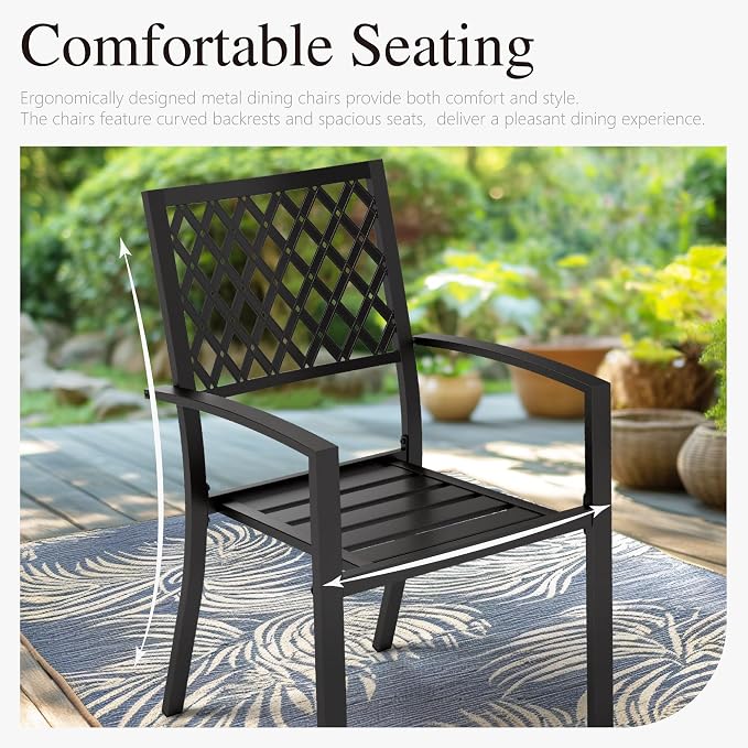 PHI VILLA Patio Dining Set Outdoor Table and Chairs Furniture Set 7 Piece, Large 60.2" Rectangle Bistro Table with Umbrella Hole and 4 Backyard Garden Chairs Support 300LBS for Deck, Lawn, Garden