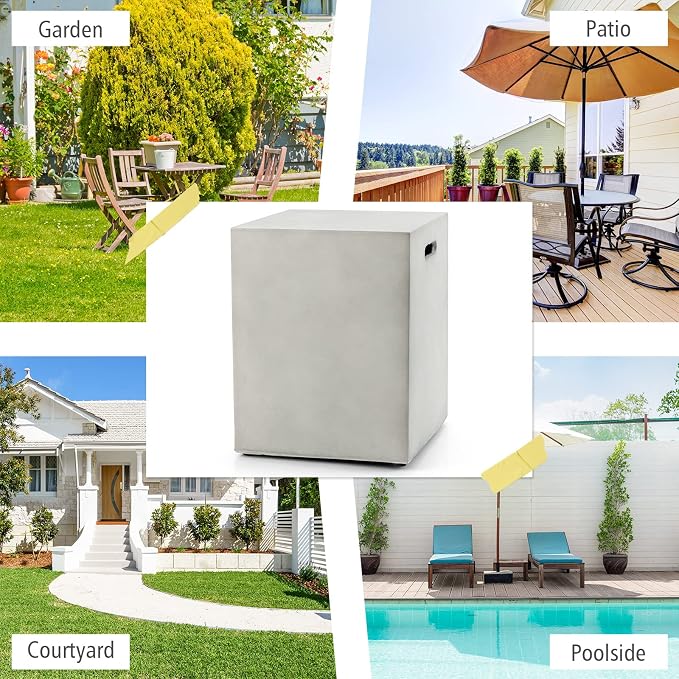 Giantex Propane Tank Cover Table - Hideaway Table, Outdoor 20 lbs Propane Tank Holder with Handles on Both Sides & Groove Hole at the Bottom, Patio Tank Storage Box Side Table for Standard, Gray