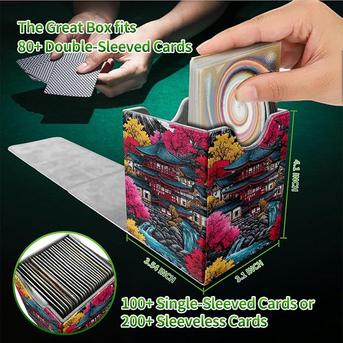 Pink Leaf House Card Deck Box for MTG, Personalized Card Storage Case Fits 120+ Sleeved Cards, Premium Leather TCG Box with Strong Magnetic Closure for Magic, CCG, PTCG, Baseball Cards