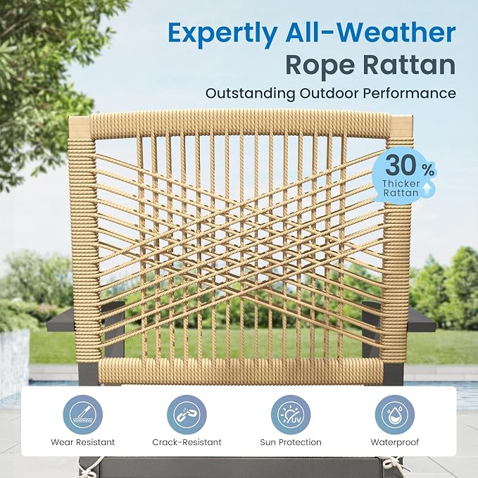 PHI VILLA Outdoor Dining Set for 4, 54" Round Table, Wicker Chairs | Outdoor Dining Set for 6, Round Patio Dining Table Set with Patio Wicker Chairs for Garden, Porch, Deck
