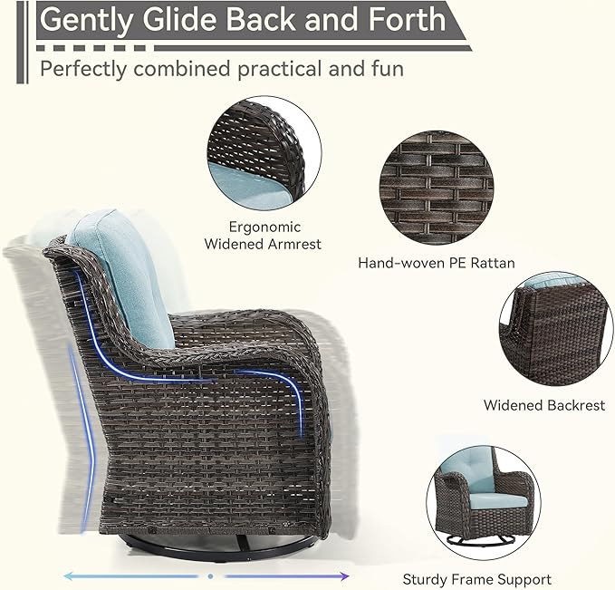 3 Piece Outdoor Wicker Patio Furniture Set, Swivel Rocker Patio Chairs Set with Thickened Olefin Cushions, High Back and Deep Seating, Hand-Woven PE Rattan for Porch, Deck