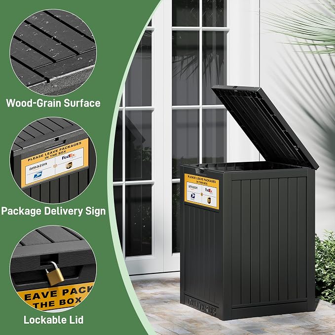 NUNU LAB Package Delivery Box for Outside, 48 Gallon Storage Deck Box with Lockable Secure, Waterproof Large Resin Drop Boxes for Porch