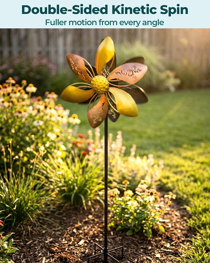 Double-Sided Metal Wind Spinner for Yard, 37" Kinetic Garden Decor | Weather-Resistant Finish, Smooth Spinning Motion, Sturdy 5-Prong Stake, Quick Assembly, Ideal for Lawns, Gardens, and Patios