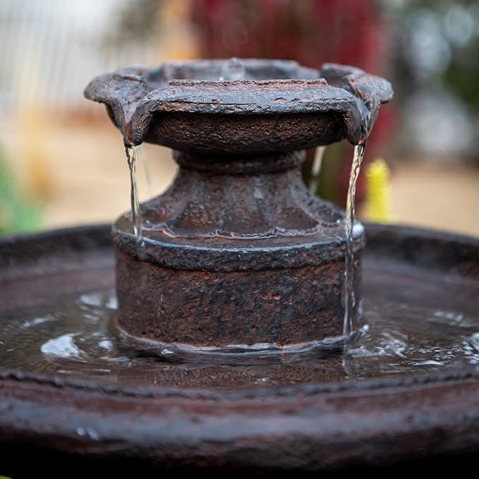 XBrand 28" Outdoor Bird Bath Fountain, Brown Resin, Decorative 1-Tier Water Feature for Patio