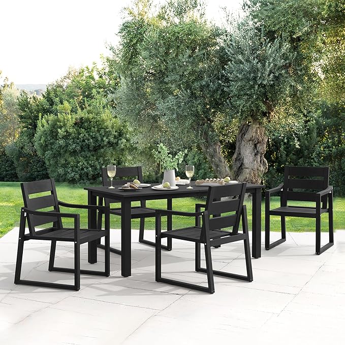 Cozyman Patio Table and Chairs Set, HDPS 5-Piece Outdoor Dining Set, Patio Furniture for Deck, Poolside, and Backyard, Black