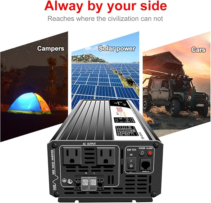 Xijia 3000W Pure Sine Wave Inverter 24V DC to 120V AC Converter for Home, RV, Truck, Off-Grid Solar Power 110V with Smart Bluetooth App Remote Control