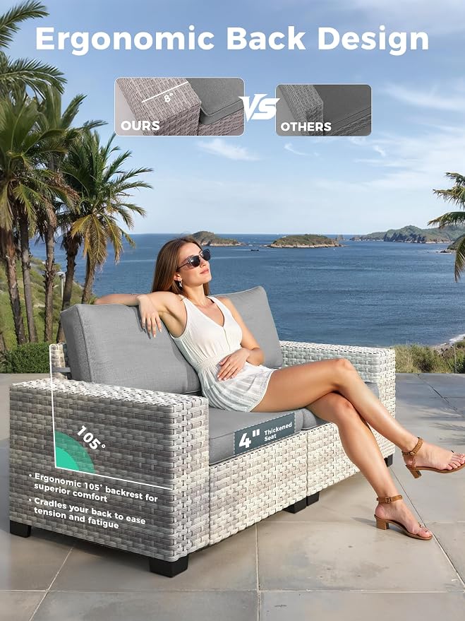12 Piece Outdoor Wicker Sectional Sofa Set, 10-Seats Patio Furniture Conversation Set with 4" Thickened Cushions & Coffee Table, All-Weather PE Rattan for Garden, Backyard, Porch, Gray
