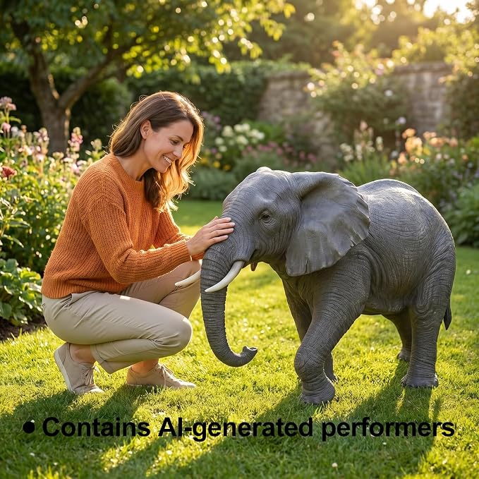 Large Resin Elephant Statue, 28 Inch Trunk Up | Garden Decor, Outdoor Lawn Patio Porch Yard, Lucky Feng Shui, Wildlife Animal Figurine