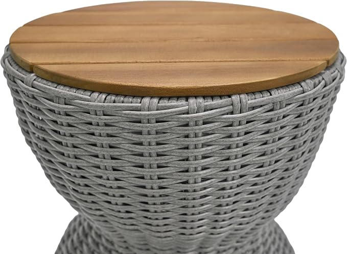 Christopher Knight Home Denhill 15.25" Outdoor Side Table, Round Patio End Table with Wood Top and Wicker Base, Small Outdoor Coffee Table for Balcony Garden, Accent Garden Stool, Grey+Natural