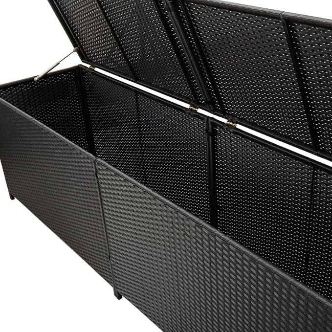 Gecheer Outdoor Storage Box, Large Waterproof Deck Box with Poly Rattan and Powder-Coated Steel Frame for Patio, Balcony, or Garden