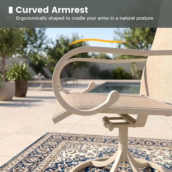 9 Pieces Patio Dining Set, 8 Outdoor Swivel Dining Chairs with 60.1" Round Metal Outdoor Dining Table with Umbrella Hole for Garden Backyard Deck, Sandshell