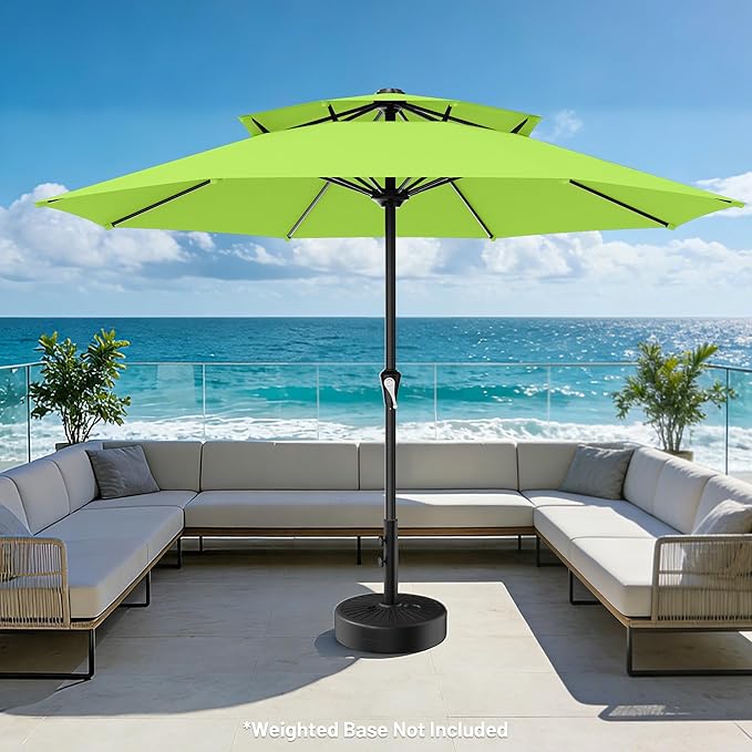 AreShark 11ft 2 Tiers Patio Umbrella - Outdoor Umbrella Waterproof UV Protection, Market Table Umbrella w/ 8 Sturdy Ribs&Crank for Pool, Porch, Garden(Apple Green)