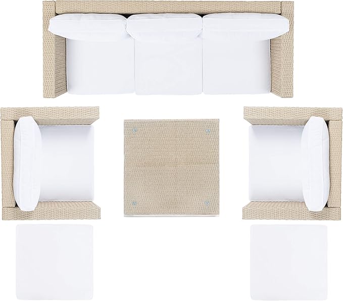 SAFAVIEH Outdoor Collection Presla Wicker Cushion 6-Piece Living Set PAT7715B-3BX, Beige/White