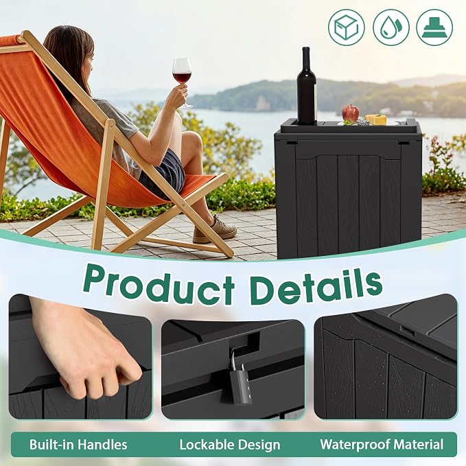 GUNJI 30 Gallon Small Deck Box Outdoor Waterproof Resin Storage Box Lockable Storage Container Outside Package Delivery Box 2 Packs (Black, 2 Packs)