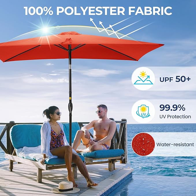 SUNVIVI OUTDOOR Patio Umbrella, Rectangular Patio Umbrella, Metal Pole Square Outdoor Umbrella with Crank and Push Button Tilt, Large Outdoor Umbrella with Polyester Canopy