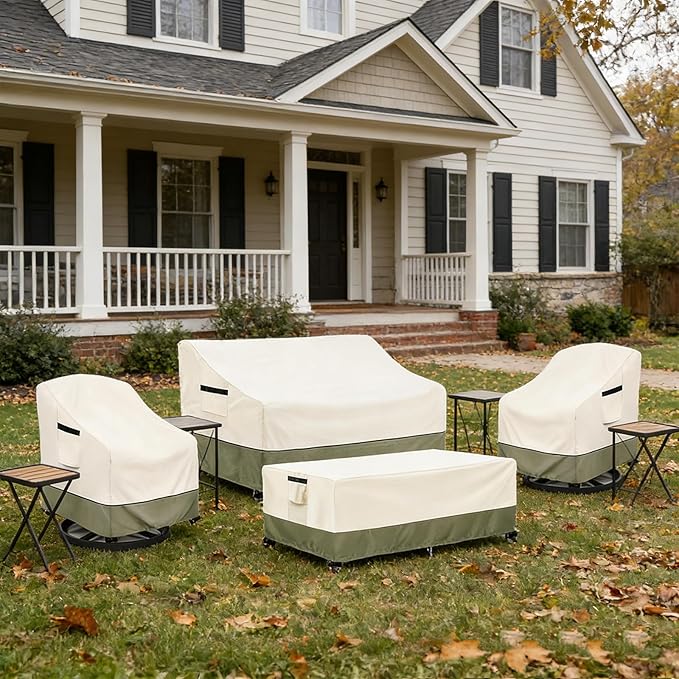 Patio Furniture Covers 4 Piece Set,600D Heavy Duty Waterproof Outdoor Furniture Covers,for Outdoor Couch, Swivel Rocker Chair, Coffee Table