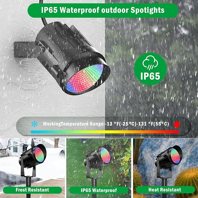 Christmas Halloween Spotlights Outdoor RGB Spotlight 12W Color Changing Landscape Lighting with Remote Control for Tree Garden Pathway 120V Waterproof Landscape Spotlights Lamp for Party Decor(6 pack)
