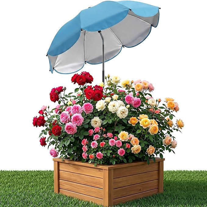 Plant Umbrellas for Outdoor Plants, Upgraded Large Garden Umbrella for Potted Plants Shade with Adjustable Height, 360° Adjustable Direction and Thickened Support Pole, Waterproof Sun Shade for Garden Potted Plants