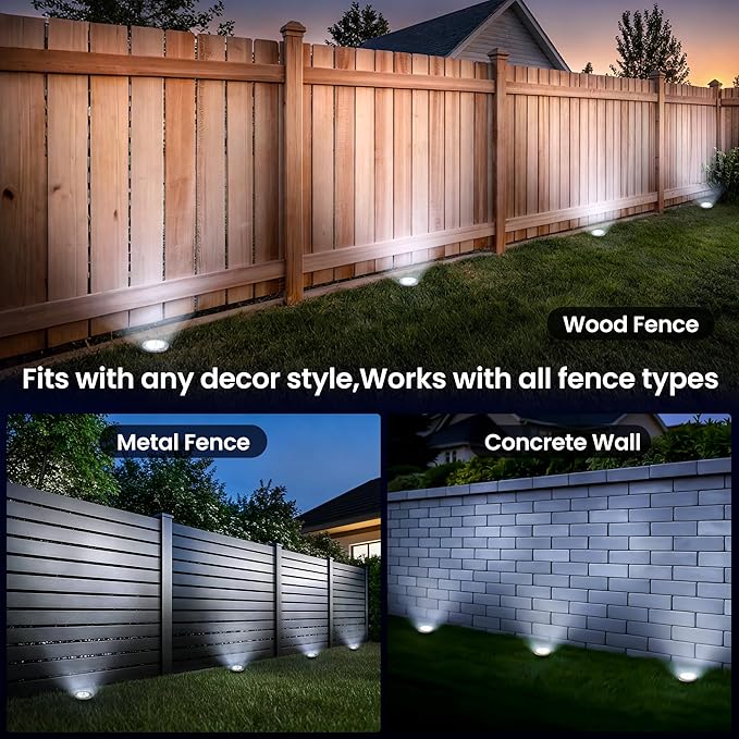 GIGALUMI Solar Fence Lights - No-Drill Fence Lighting Solution, Waterproof Perimeter Lights Compatible with Wood, Metal & Concrete Fences (20 Pack Cool White)