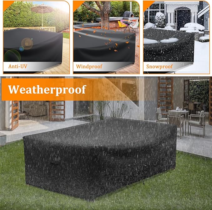 STARTWO Outdoor Dining Table Cover,60 Inch Small Rectangle Outside Patio Furniture Cover Waterproof-Black