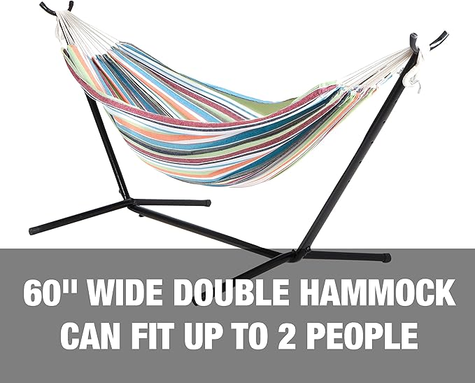 Bliss Hammocks 60" Wide Hammock & Built-in Stand w/Carrying Case & Hanging Hardware Indoor, Outdoor, Poolside, Patio, Backyard Heavy Duty, Strong & Durable 400 Lbs Capacity (BHST-401-TF)