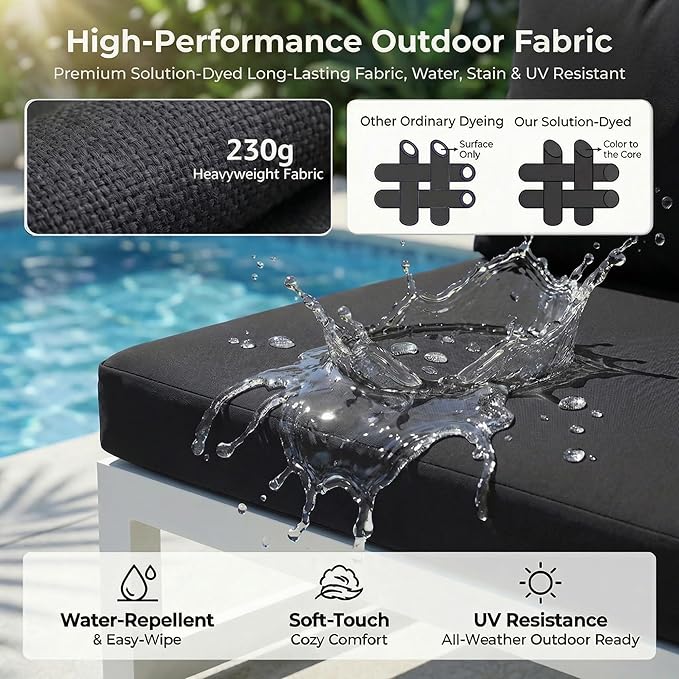 NICESOUL 6 People Large Luxury Aluminum Patio Conversation Set with Lounge & Fire Pit Table, 29" Deep Wide Modular Sectional Couch, 500 lbs Heavy Duty All Weather Outdoor Sofa for Poolside Deck, Black