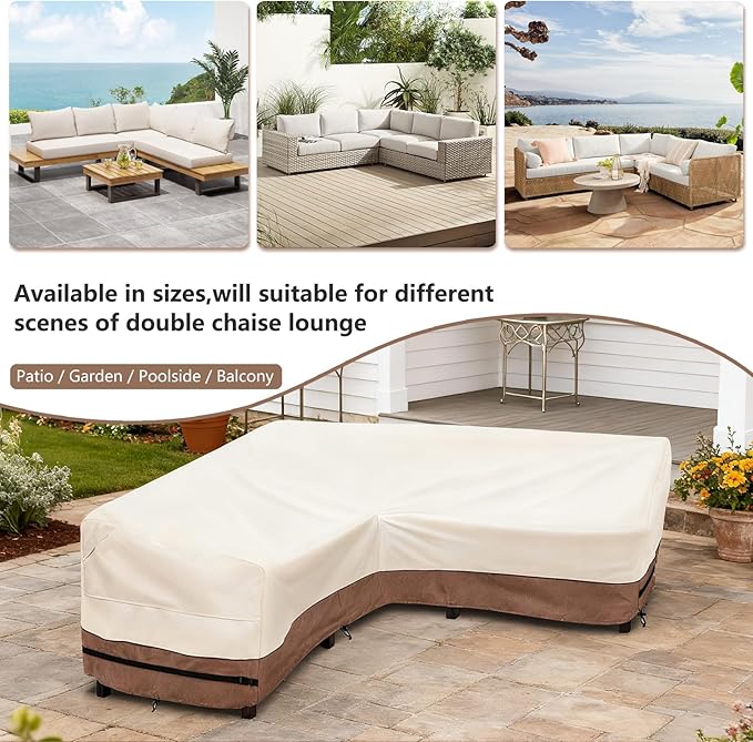 okcool Outdoor Sectional Sofa Cover Waterproof V Shaped Patio Furniture Covers for 5-Seater Outdoor Sectional Furniture Couch 85"(85''L) x 33.5''D x 31''H, Beige & Brown