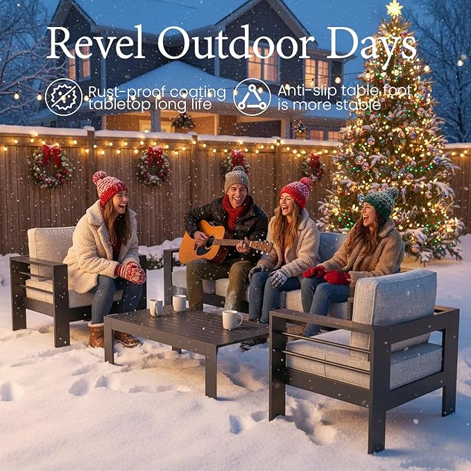 LayinSun Outdoor Aluminum Furniture Set, 5 Pieces Patio Sectional Conversation Chat Sofa Modern Seating Set with Coffee Table