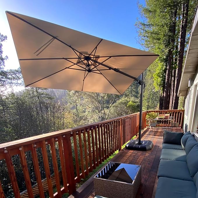 PURPLE LEAF 6.5' X 10' Left-right Tilt Patio Umbrella Outdoor Cantilever Swivel Rectangle Umbrella Aluminum Offset Umbrella with 360-degree Rotation for Garden Deck Pool Patio Beige