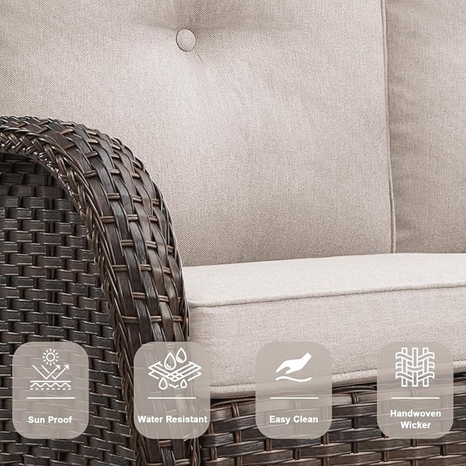 Belord Patio Rocking Chairs Furniture Set of 6, Outdoor Wicker Furniture Sets with Wicker Rocker, Small Patio Conversation Sets with Outdoor Couch Ottomans Brown/Beige