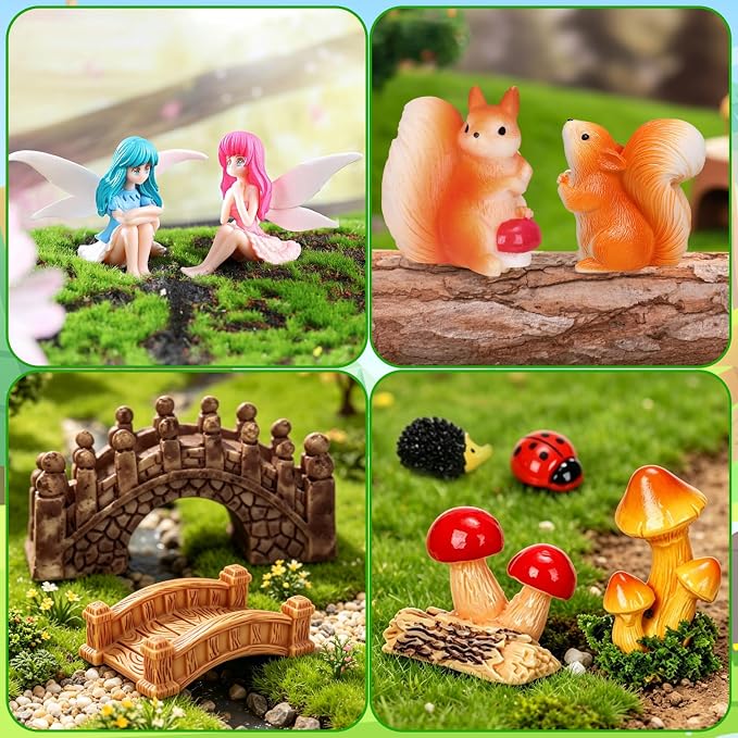 40Pcs Fairy Garden Accessories Miniature Garden Ornaments Kit with Mini Animal Plant Fairies Furniture House Figures Bulk for Micro Landscape DIY Terrarium Potted Plants Dollhouse Decor