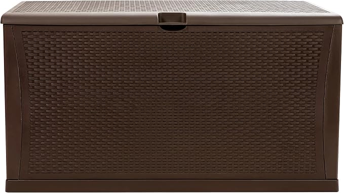 EMMA + OLIVER 120 Gallon Brown Plastic Deck Box for Outdoor Patio Storage & Deck Organization