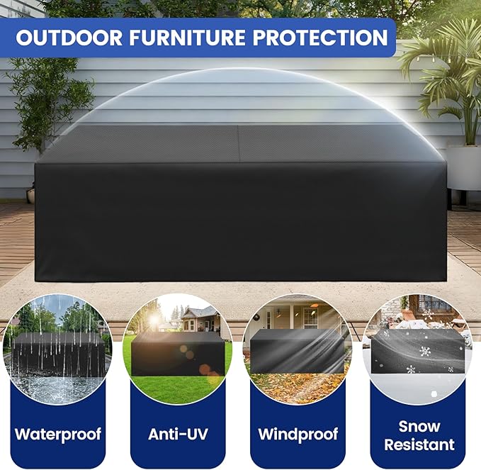 Patio Furniture Covers, Outdoor Furniture Cover, Outside Table and Chair Covers,Heavy Duty 420D Oxford,Tear-Resistant with Adjustable Securing Straps for Outdoor Sectional Set,108" L × 82" W × 28" H