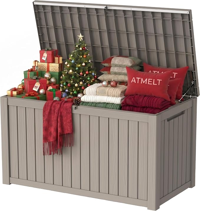 280 Gallon Outdoor Storage Box, Extra Large Resin Deck Box, Waterproof Lockable Storage Container, XXL Storage Bins with Lids for Patio furniture, Garden Tools, Grey