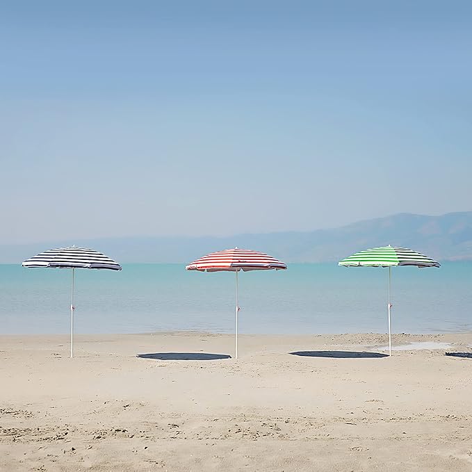 BANZ Cabana Beach Umbrella UPF 50 - UV Protection Foil-Lined Portable Outdoor Umbrella for Sand with Screw-in Base & Tilt Pole - Lightweight Beach Shade & Patio Umbrella with Bag